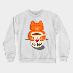 Cat Sipping Coffee I LOVE COFFEE Crewneck Sweatshirt